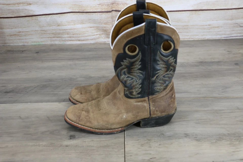 Dan Post Youth Size 5.5 Pull On Leather Square Toe Cowboy Boots Brown - Image 4 of 4