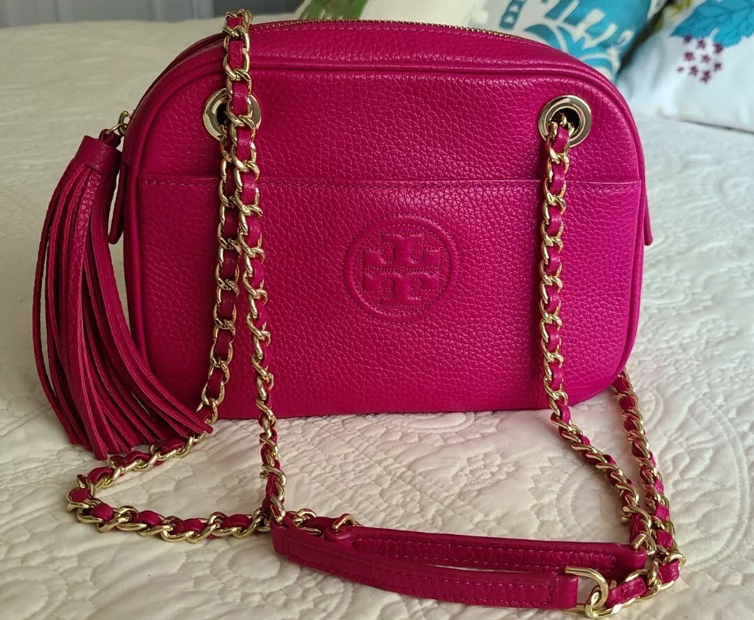 TORY BURCH Bombe CROSSBODY Fuschia Leather With Chain Strap