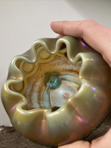 AQUA OPAL NORTHWOOD CARNIVAL GLASS BEADED CABLE ROSE BOWL - Picture 11 of 14