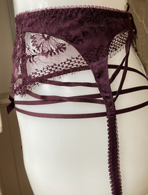 Agent Provocateur TANYA deep purple suspender belt L thong M dark violet NEW set