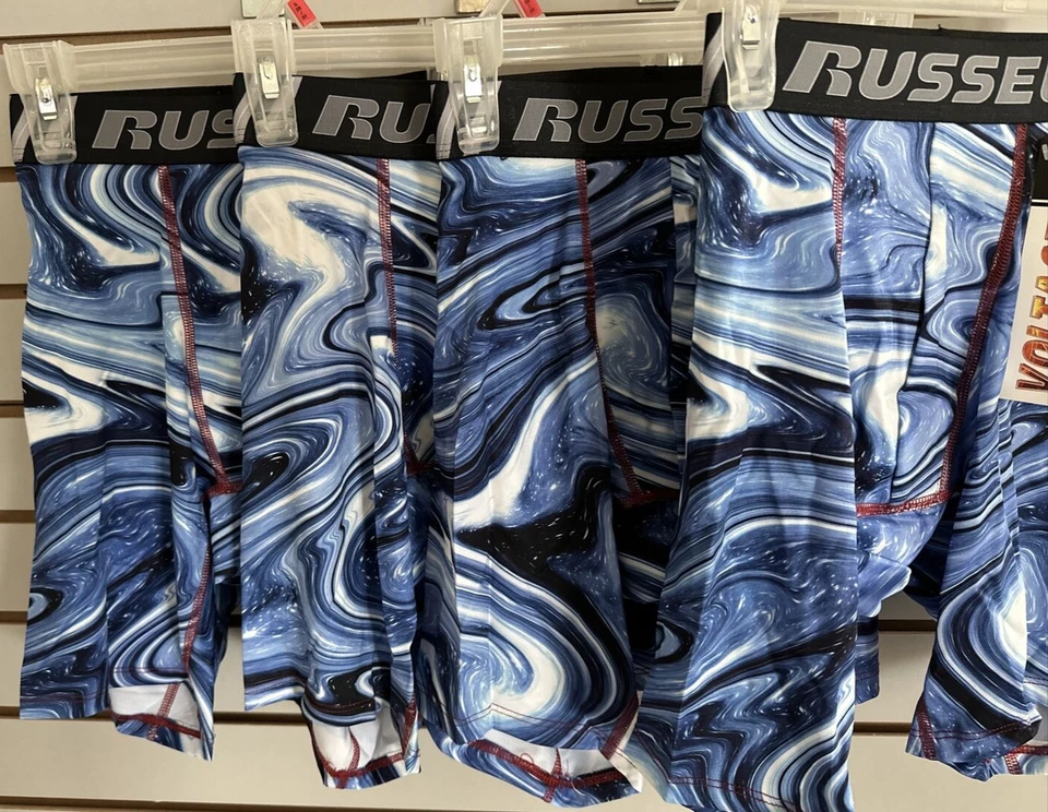 (4) Calzoncillo boxer Russell Performance Voltage para hombre pierna larga 28-30 azul remolino - pequeño Foto 3 de 4