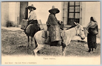 Tipos Indios, Indian Types, Men Riding Donkeys, Mexico - Postcard