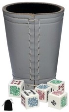 Poker Dice White Clubs Ace w/Pouch Genuine Leather Compact Dice Cup Grey Black