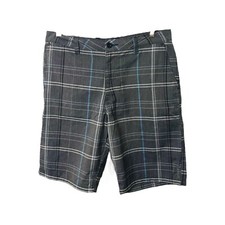 ONeill Board Shorts Mens 34 X 11 Gray White Plaid Front Snap Pocket
