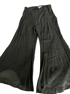 Halston Womens Dress Pants Wide Flare Peek A Boo Hem Size 10 Black Flowing