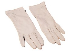 Vintage Church Gloves White Polyester Embroidered Design Formal
