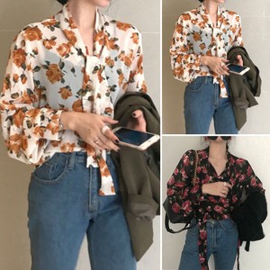lantern loose blouse tie tops casual sleeve floral shirts
