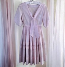 Vtg 50's Girls Party Dress Size 10-12 Hand Sewn Pink Back Tie Full Skirt Bow