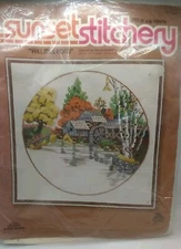 Sunset Stitchery 1978 Fall Mill Pond Crewel Embroidery Kit #2473 Missing Yarn 
