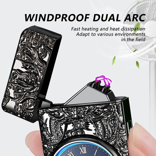 Lighter Electric Rechargeable Dual Arc Windproof Flameless Dragon Relief Clock - Picture 9 of 15