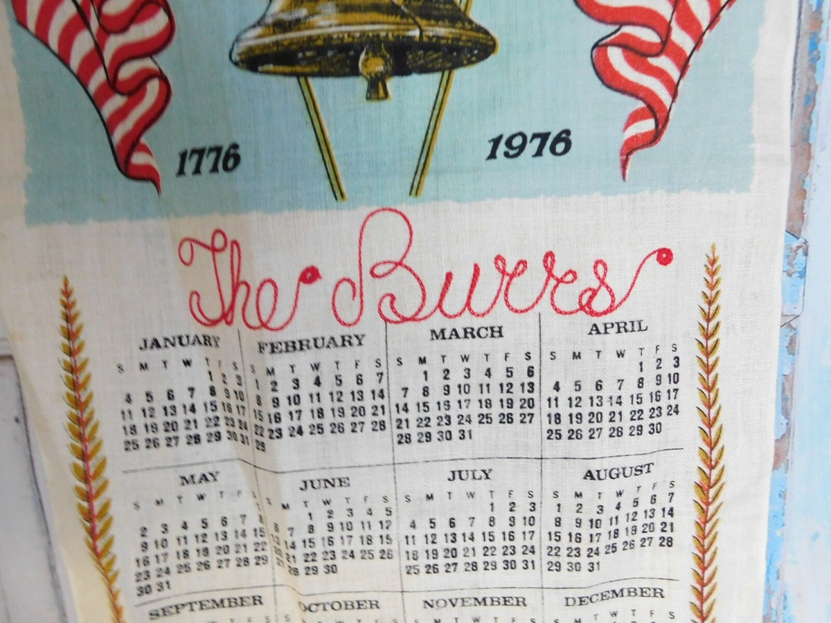 1976 Vintage Print Linen Wall Calendar Tea Towel Freedom Unused