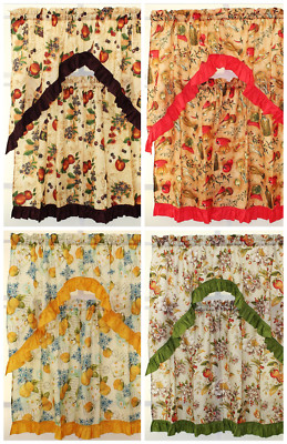 3PC Printed Kitchen Curtain Complete 36'' Tier and Swag Set Luxury Home Textiles