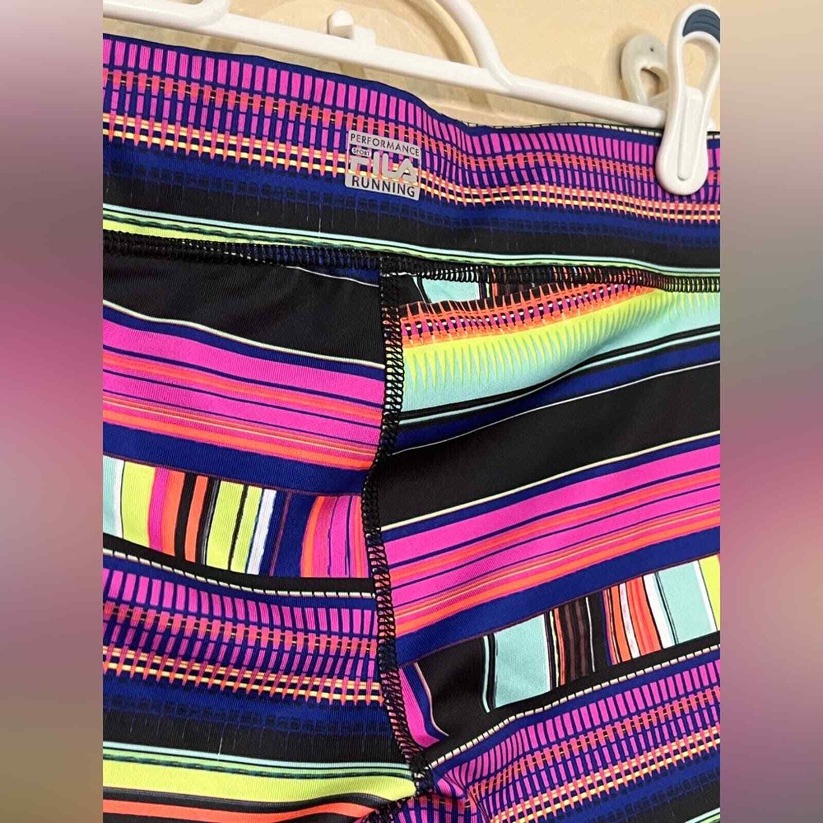 FILA Leggings Tagliati Donna Corsa Compressione Tagliati Multicolore Righe XS