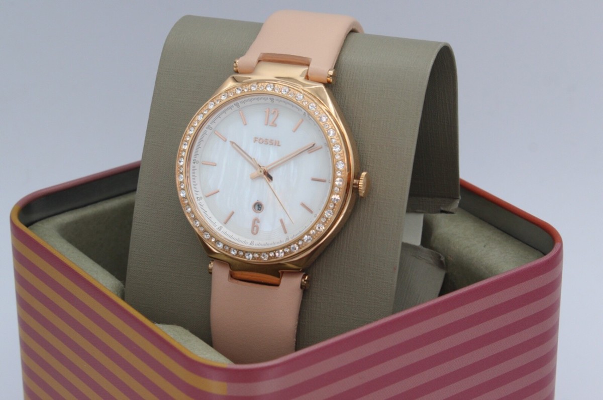 NEW AUTHENTIC FOSSIL ASHTYN ROSE GOLD MOP PINK LEATHER BQ3840 