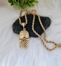 Gold Basketball Necklace, 14k Heavy Plated Gold, Basketball Necklace, 5mm Rope
