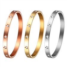 Women's Ladies Stainless Steel Cubic Zirconia Star Bangle Bracelet Birthday Gift