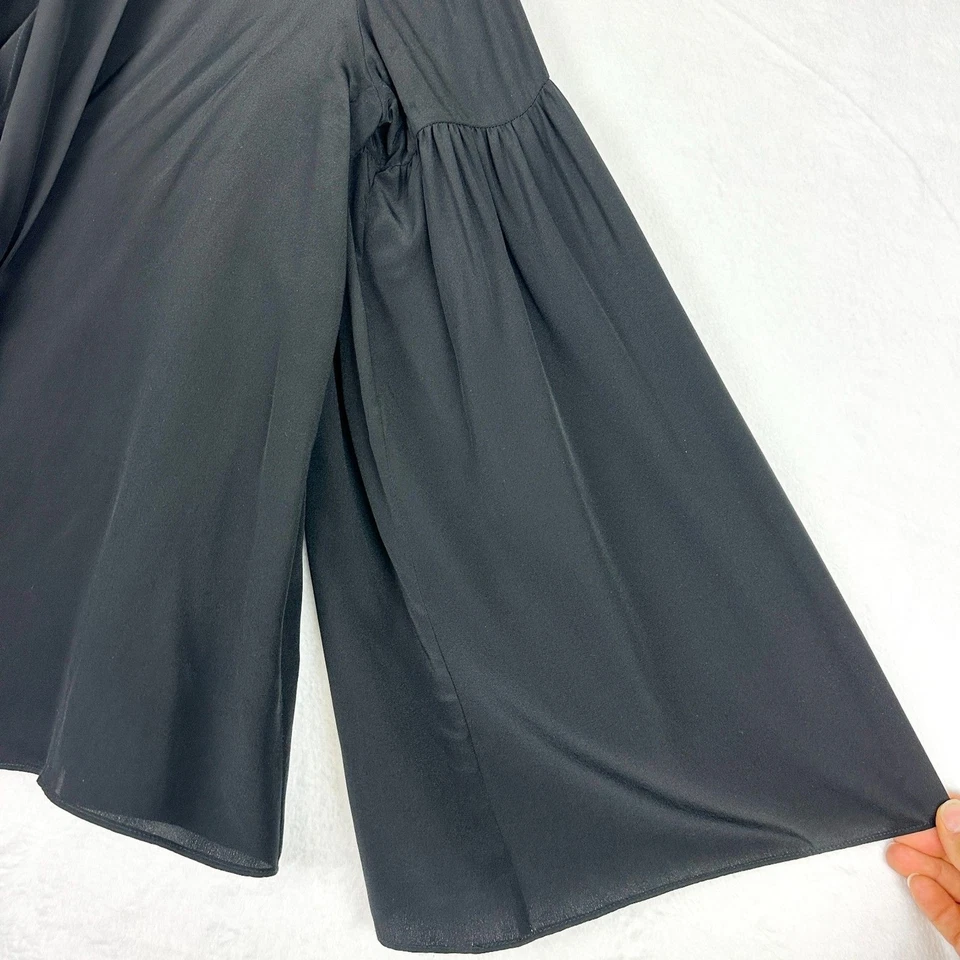 Top Alexis Seda Cuello Corbata Talla Grande Negro Acampanado Mangas Campana Silencioso Lujo Foto 3 de 4