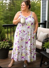 NWT Simply Vera Women's Maxi Purple/Gray Floral Nightgown With Pockets Size 3X