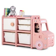 Kids Toy Storage Organizer Truck-shaped Toddler Storage Cabinet 2 Plastic  Bins