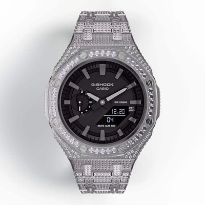 Iced Out Casioak Mod GA-2100 Metal Modded All Crystal Watch GA2100