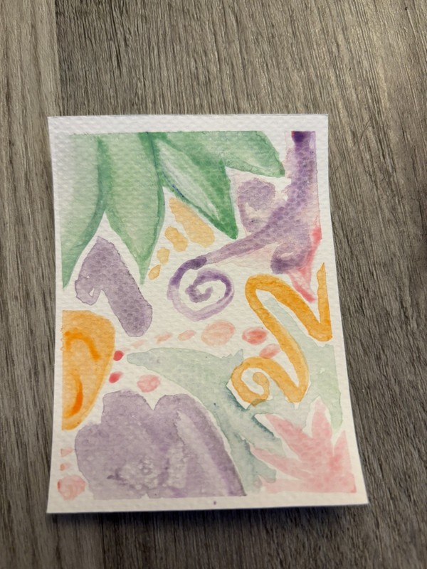 Watercolor whimsical flowers and swirls  ACEO ORIGINAL card signed