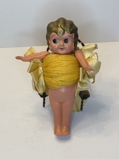 Vintage Celluloid Kewpie Doll   9.25    Made in Japan   Yarn Wrap  Satin Hooks