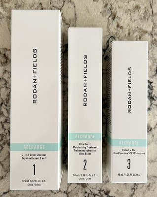 Rodan+Fields RECHARGE Regimen: Cleanser,Ultra Boost Moisturizer,SPF 30 exp. 6/28