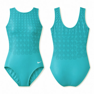 Small - Nike Gymnastics Swoosh Printed Performance Adult Leotard, Teal