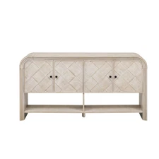U_Style Versatile console table with Woven Wood Slats and Solid Wood Veneer