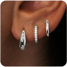 Small Sterling Silver Huggie Hoop Earrings Set for Women, Hypoallergenic 14K Gol