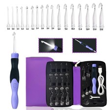 17 Sizes Lighted Crochet Hooks Set 2.5mm 14.0mm, Rechargeable Crochet Hook wi...