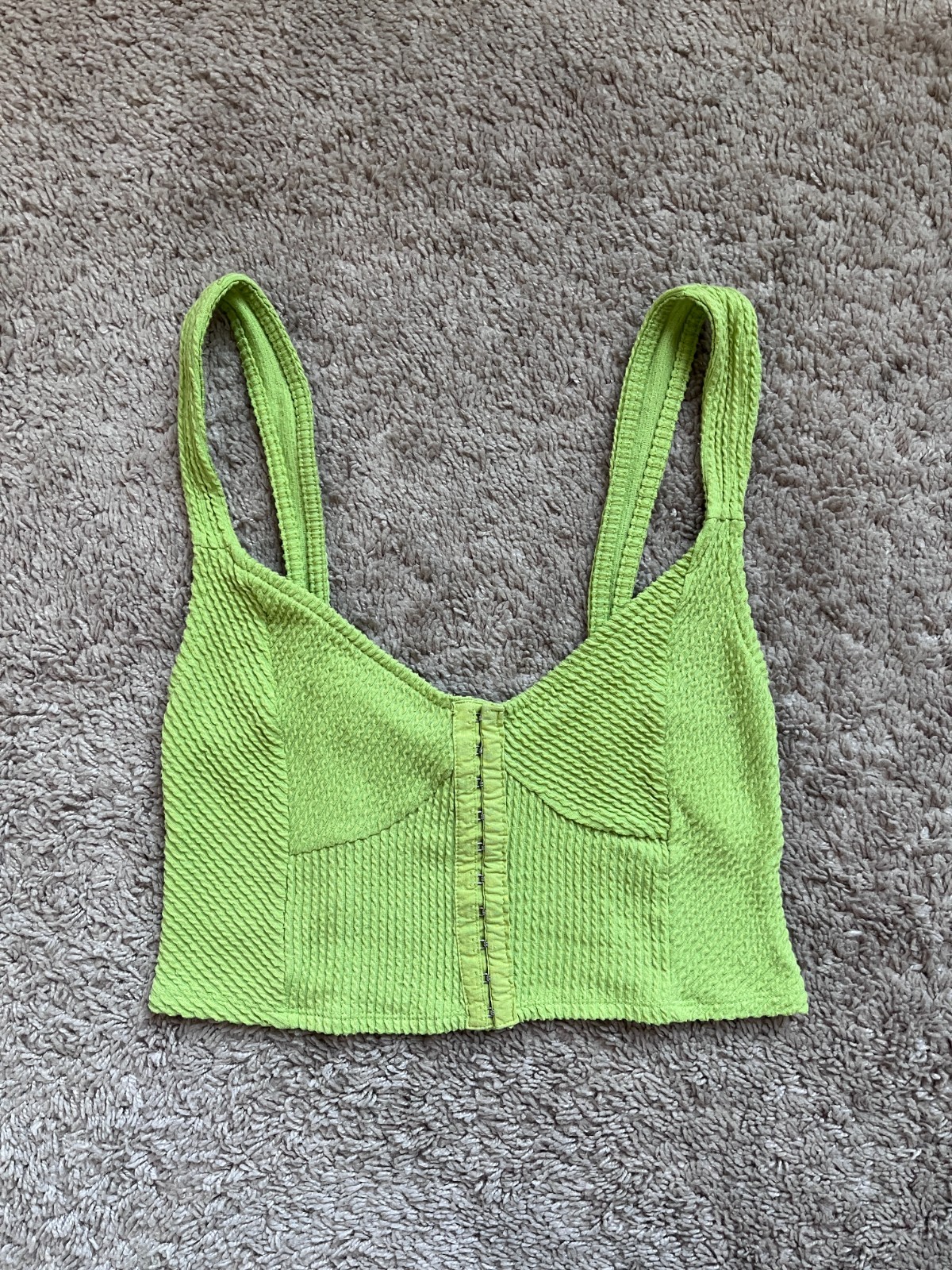 Urban Outfitters Estella Textured Corset Crop Top in Lime Green Size MEDIUM