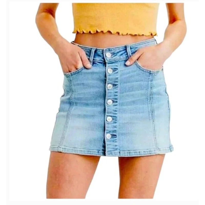 American Eagle Hi-Rise A-Line Denim Skirt Womens 0 Button Front Festival Beach