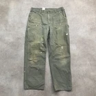 Carhartt Carpenter Trousers Mens 34" Workwear Paint Splatter Faded Pants, Green
