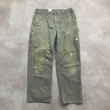 Carhartt Carpenter Trousers Mens 34" Workwear Paint Splatter Faded Pants, Green