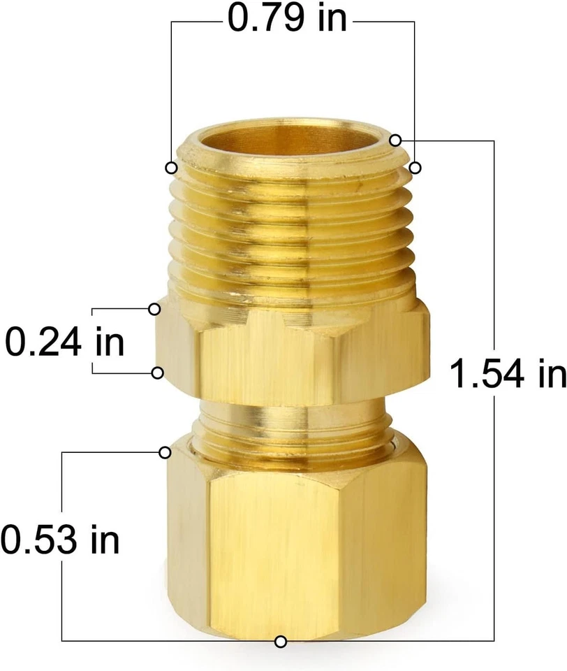 Brass Compression Tube Fitting 1/2 Inch NPT Union Connectors 5 Pack - Image 4 of 4