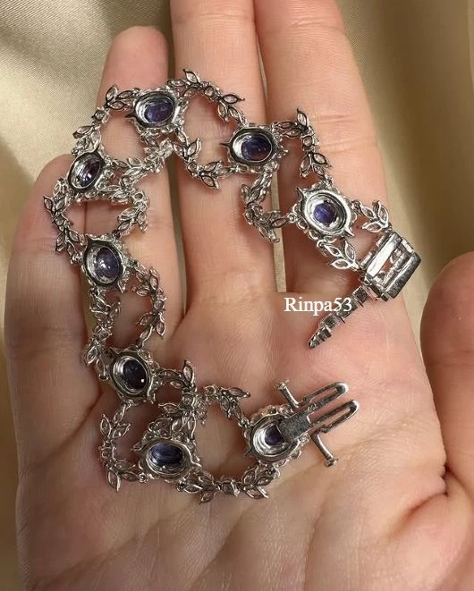 Brazalete de mujer creado en laboratorio diamante zafiro azul alfombra roja desgaste joyería 925 S Foto 4 de 4