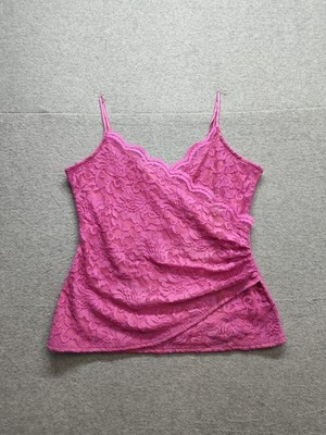 Boston Proper Women Cami Top M Hot Pink Floral Lace Surplice V Neck Casual Party