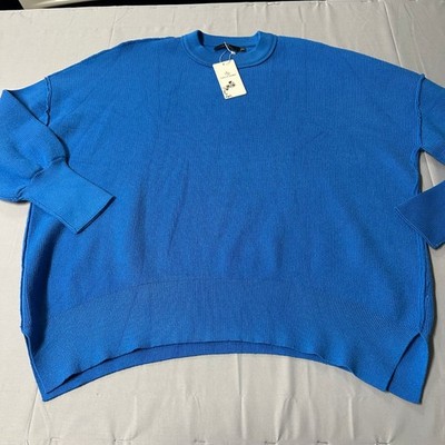 Lillusory Women Blue Oversized Ribbed Crewneck Sweater LS063 XS New