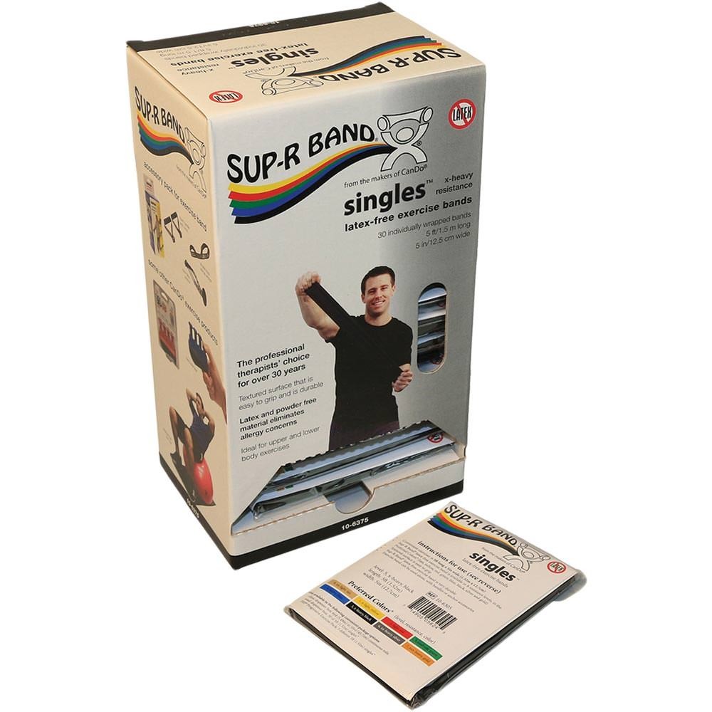 SUP-R BAND LATEX-FREE 5FT STRIPS, 30 PIECE DISPENSER BOX, BLACK