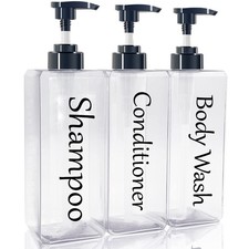 Shampoo and Conditioner Dispenser Clear Set of 3 27oz - Refillable Shampoo ...