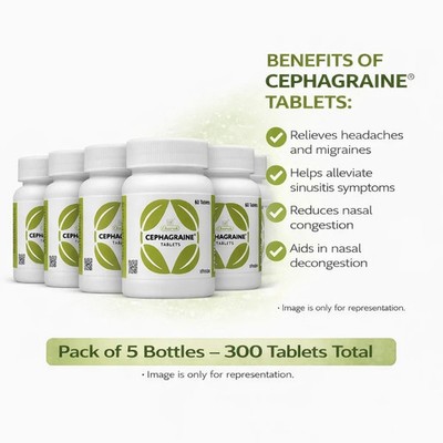 Charak Cephagraine Ayurvedic Tablet- 300 Tabs (5×60) for Migraine & Sinus Relief