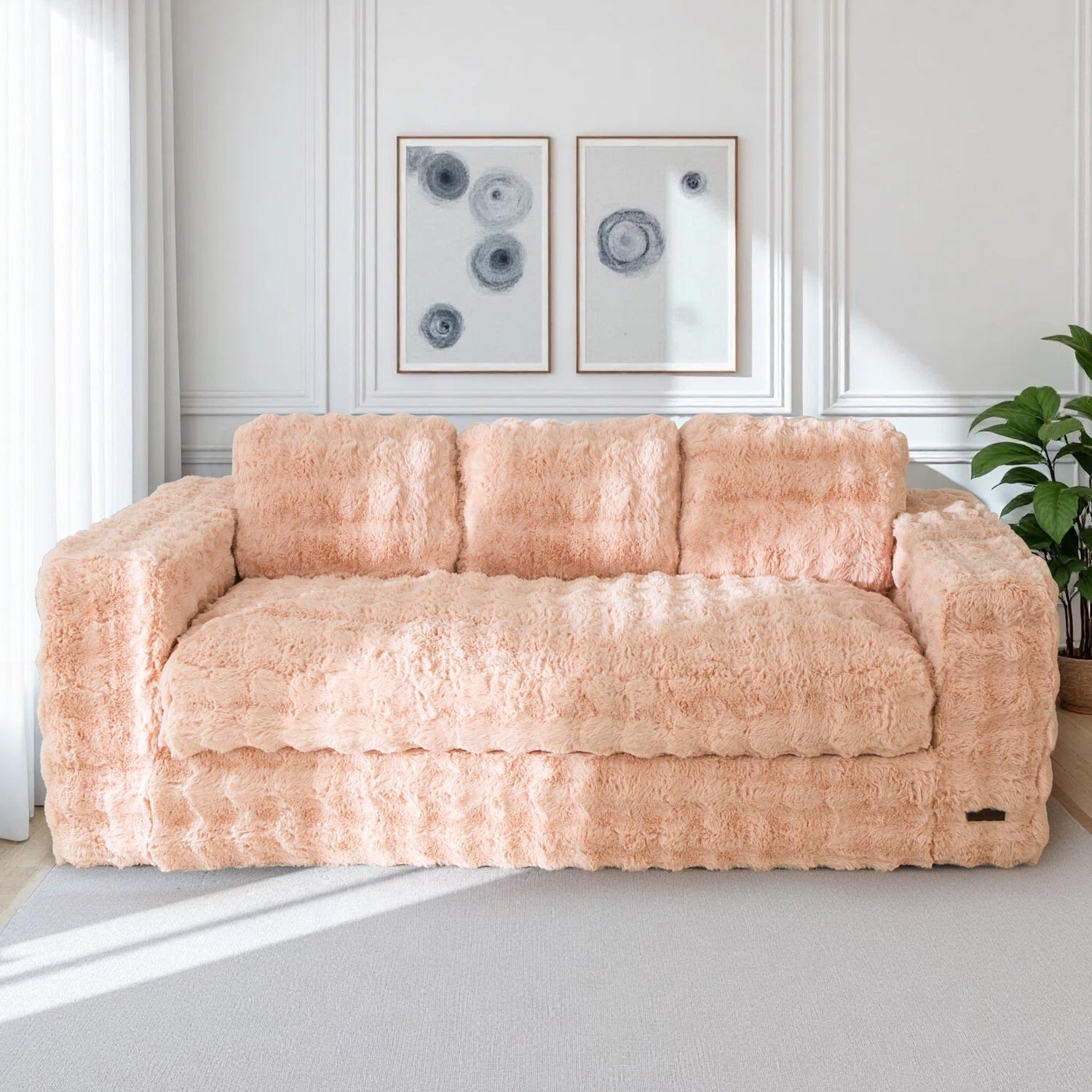 MAXYOYO 2/3 Seater Floor Sofa Bed,Bubbled Boneless Sofa with Pillows