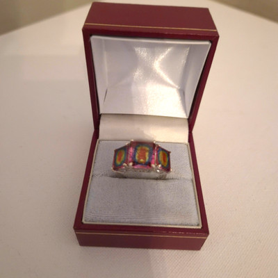 Nebelquarz Trilogie Ring in Platin über Sterlingsilber Größe M