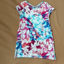 T by Talbots Womens Pink Blue Floral UPF 50+ Pocket Shift Dress Medium Travel