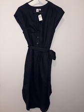 Gap Black Linen Belted Midi Cap Sleeve Dress #468846 NWT! S Small