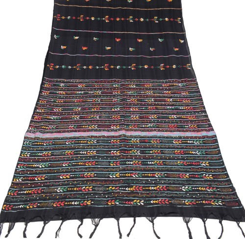 Sushila Vintage Black Saree Kuthir Handloom Pure Cotton Khesh Katha Sari Fabric