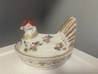 Vintage Westmoreland Charleton Hen on Nest Hand Painted Roses White Milk Glass