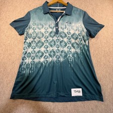 Oakley Mens Golf Polo Shirt Large Teal Blue Geometric Diamond Print Performance