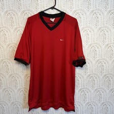 Vintage Nike Fit Mesh Jersey Shirt Mens Large Red Black V-Neck Swoosh F8 EVR